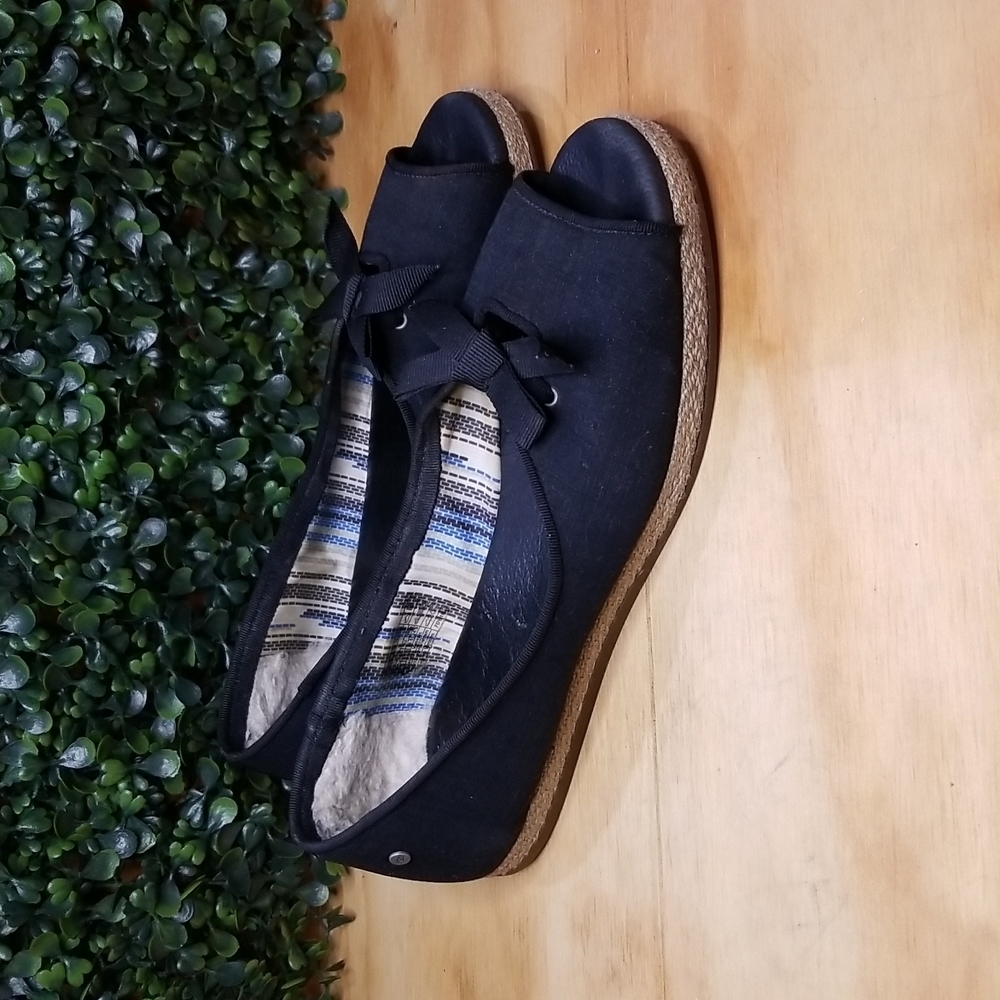 UGG Marleigh Open Toe Espadrille Flats, Size: 6 (Women), Black